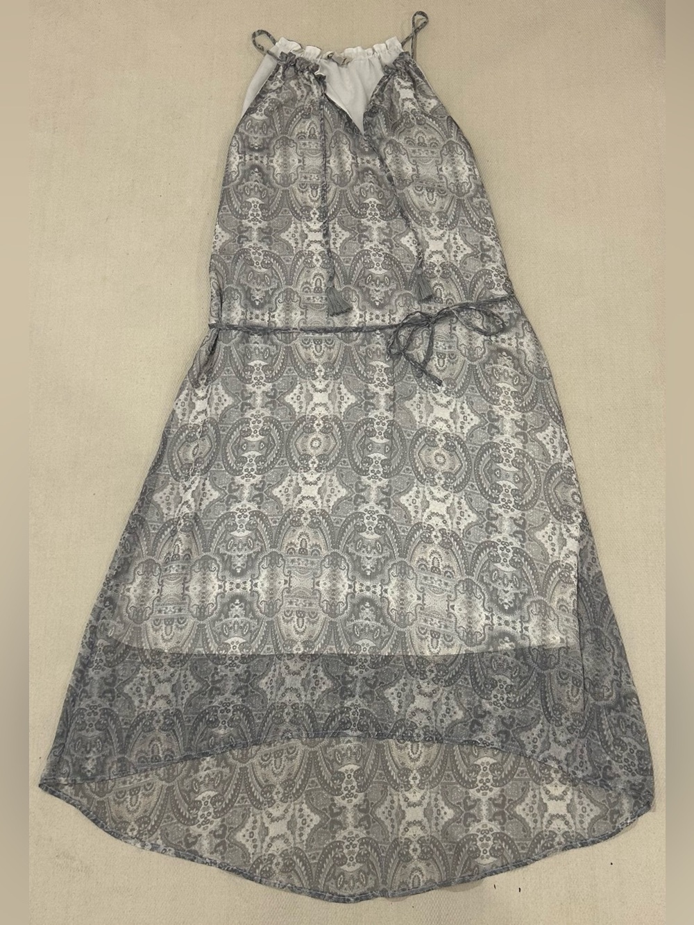 Lucky Brand Halter Dress Boho Paisley Lined Midi Dress Festival Gray Size S